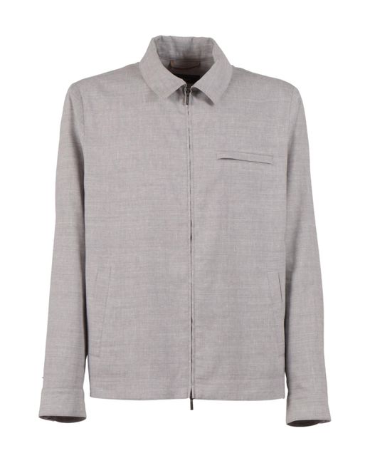 Peserico Gray Zip-Up Shirt Jacket for men