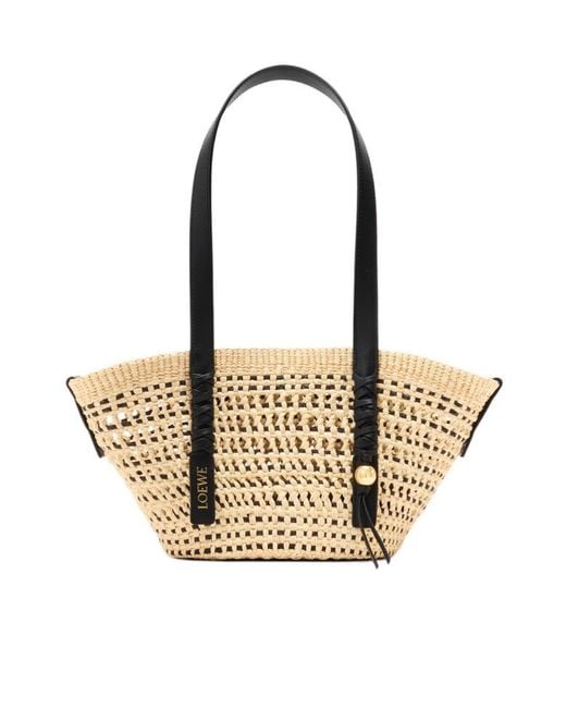 Loewe Metallic X Paula's Ibiza Small Woven Basket Made Of Iraca Palm And Calfskin