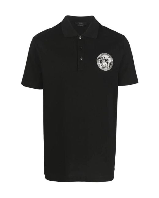 Versace Black Medusa Embroidered Short Sleeved Polo Shirt for men