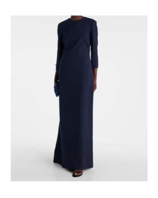 Oscar de la Renta Blue Embellished Open-Back Wool-Blend Kaftan