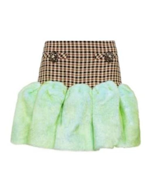 Area Green Faux Fur-Trimmed Miniskirt