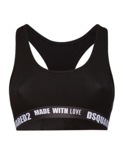 DSquared² Black Made With Love Logo Tape Sport Bra