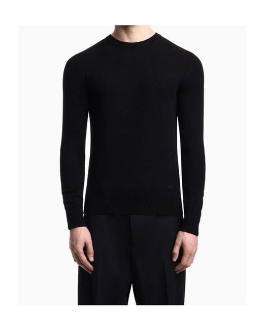 Emporio Armani Black Plain-Knit Pure Cashmere Jumper for men