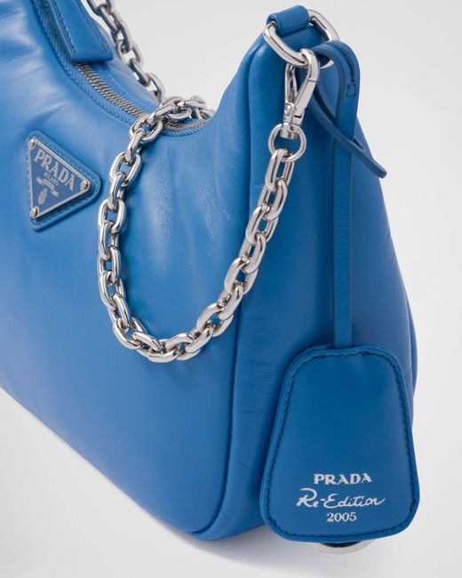 Prada Blue Logo Plaque Chain-Linked Shoulder Bag