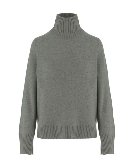 Allude Gray Ribbed Turtleneck Knitted Sweater