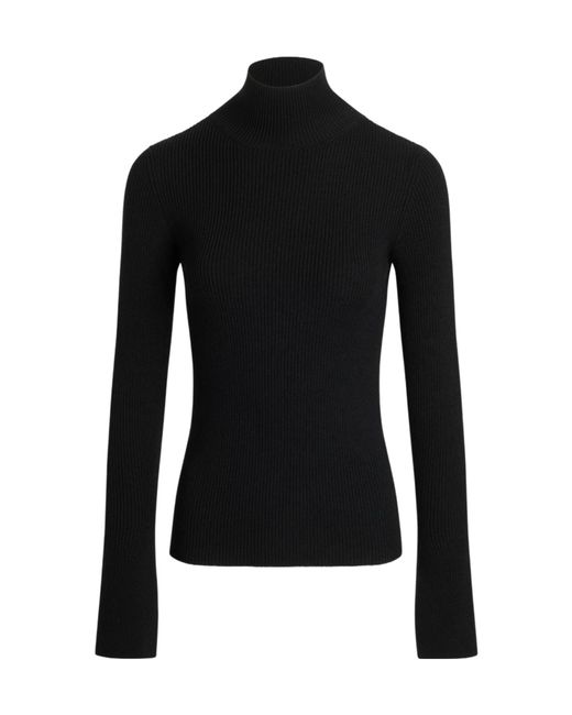 Patou Black Ribbed Mock-Neck Sweater