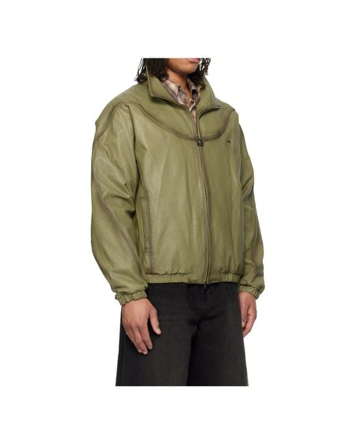 Wooyoungmi Green High-Neck Zip-Up Leather Jacket for men