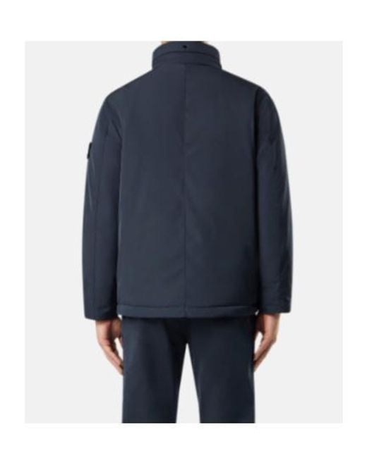 Stone Island Blue Hooded Jacket With Drawstring And Snap Closure For for men