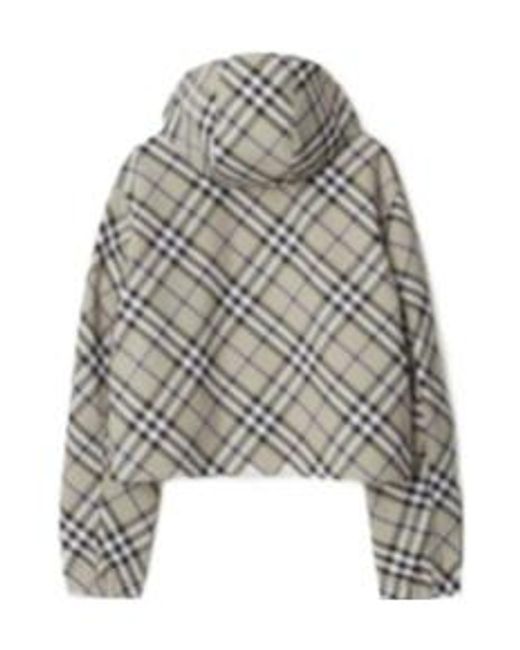 Burberry Gray Checked Hooded Zip-Up Reversible Jacket