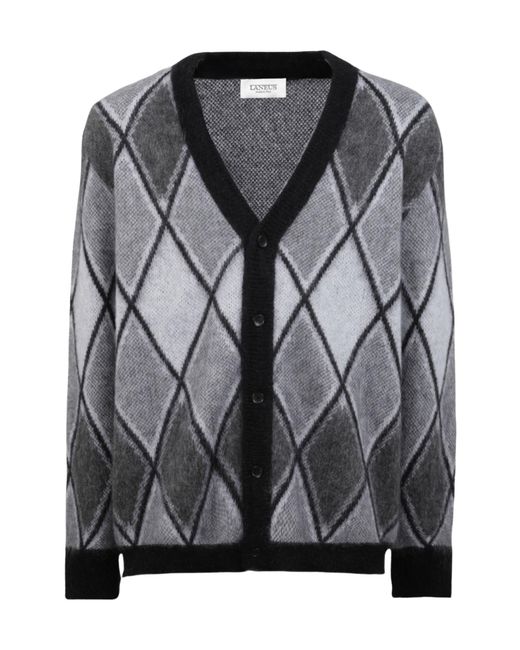 Laneus Gray Geomatrical Jacquard Knitted Cadigan for men