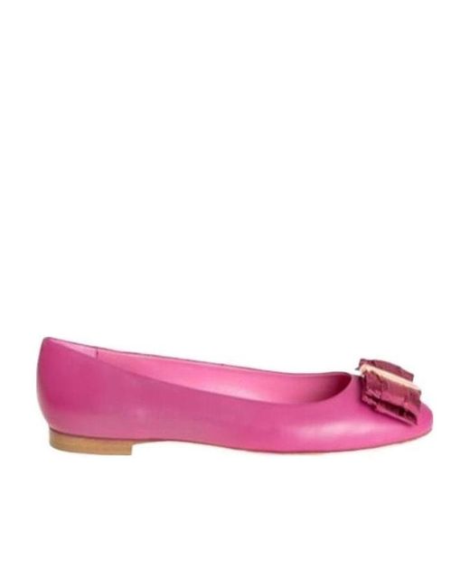 Ferragamo Pink Elinda Series Bow-Decorated Flat Shoes