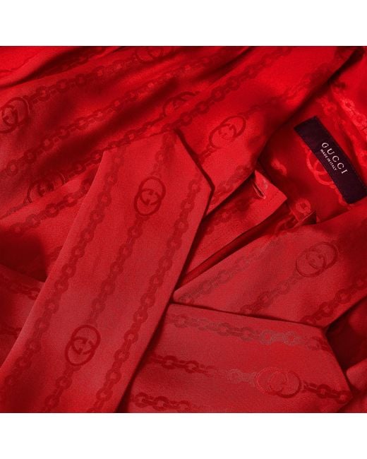 Gucci Red Long Sleeve Jacquard Blouse