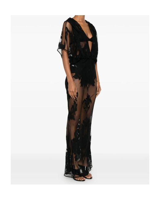 Norma Kamali Black Lace-Embroidered Hooded Maxi Dresses