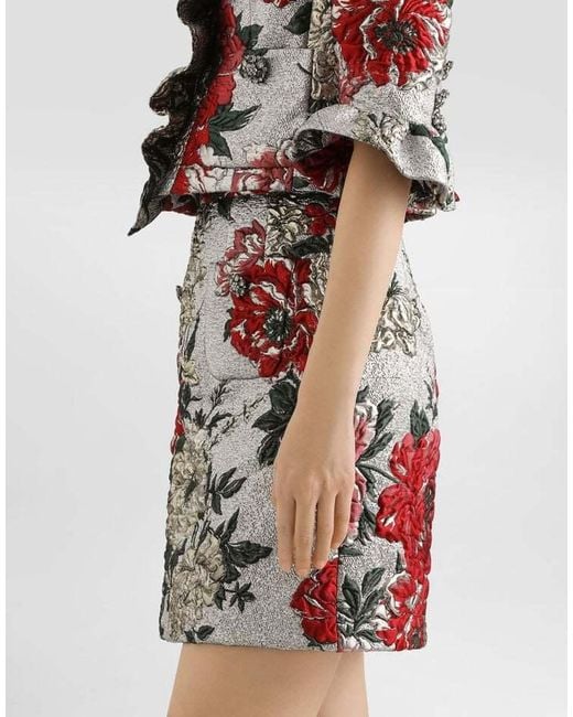 Dolce & Gabbana Gray Floral Lurex Skirt