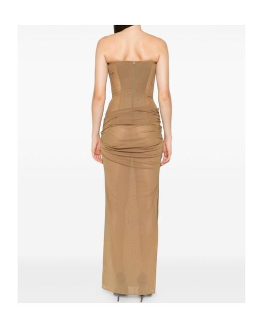 Alex Perry Natural Strapless Draped Maxi Dress