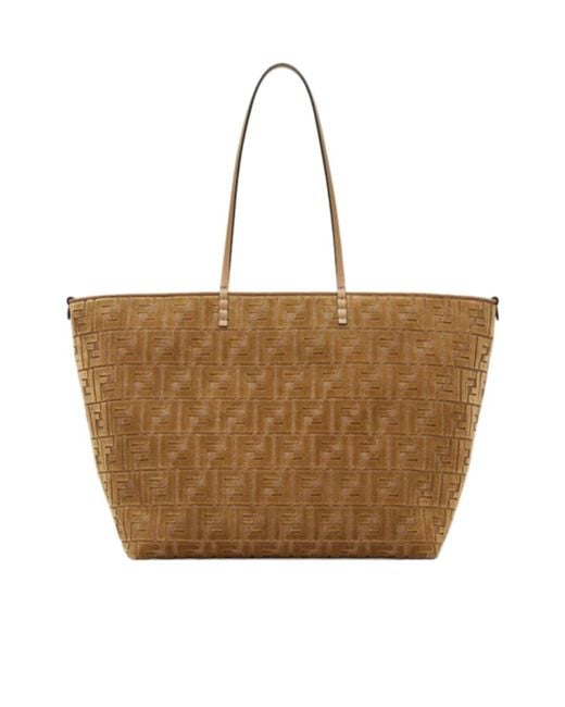 Fendi Brown Roll Ff Jacquard Large Tote Bag