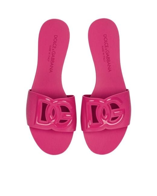 Dolce & Gabbana Pink Logo Cut-Out Open-Toe Slides