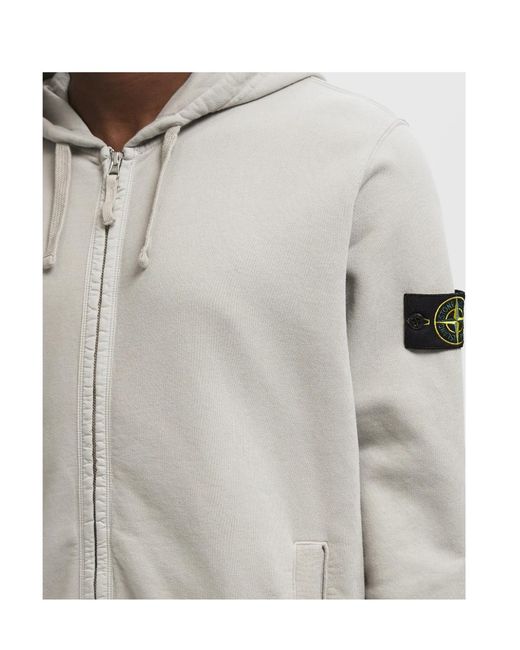 Stone Island Gray Compass Patch Zip-Up Hoodie for men