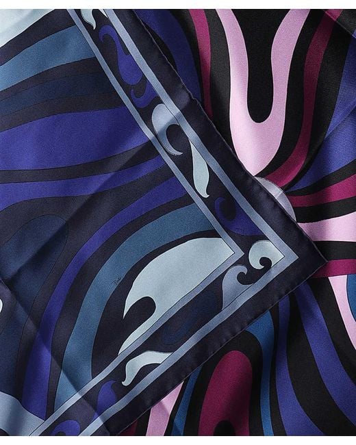 Emilio Pucci Blue Printed Silk Scarf