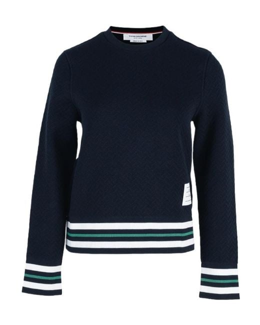 Thom Browne Blue Cricket Stripe Trim Sweatshirt