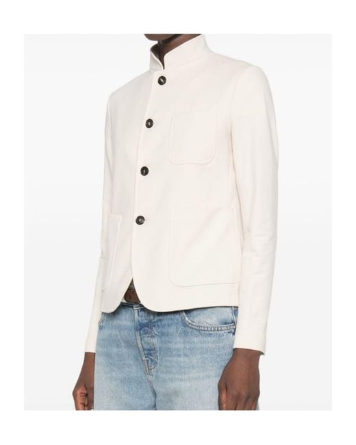 Circolo 1901 White Mandarin-Collar Patch-Pocket Jacket