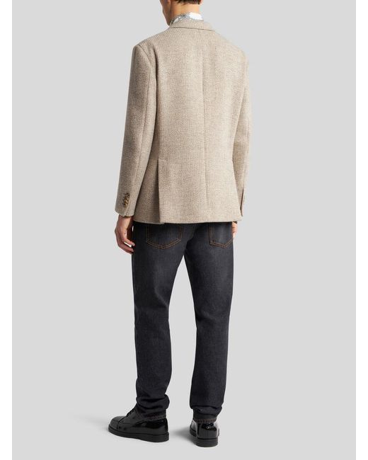 Etro Natural Double-Breasted Blazer With Pegaso Buttons for men