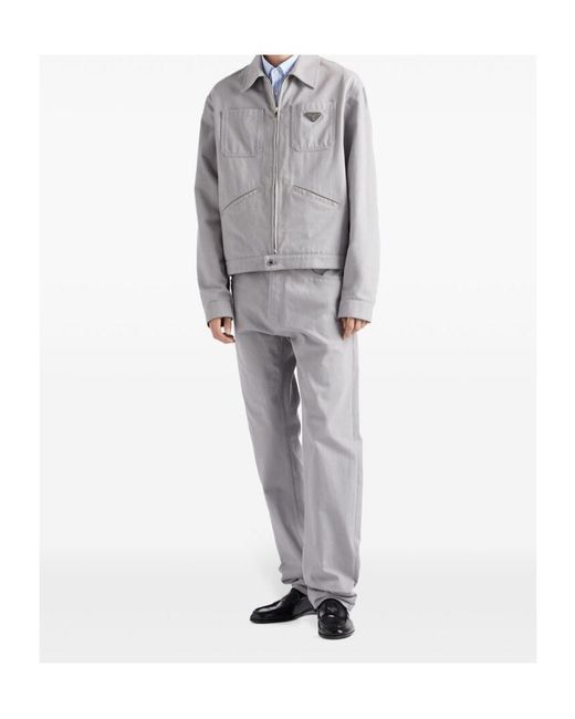 Prada Gray Logo-Plaque Denim Jacket for men