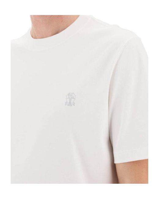 Brunello Cucinelli White Logo Printed Crewneck T-Shirt for men