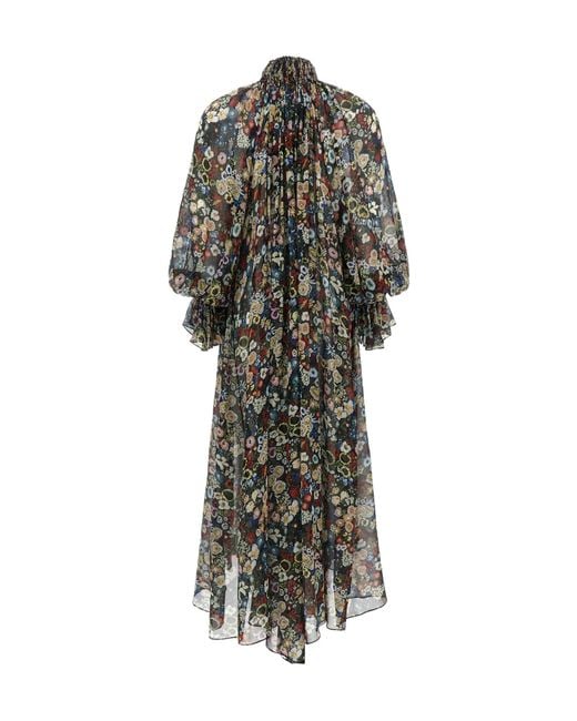 Khaite Black Edgar Floral-Print High-Neck Dress