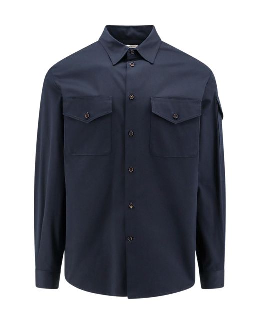 McQueen Blue Logo Detailed Long-Sleeved Shirt for men