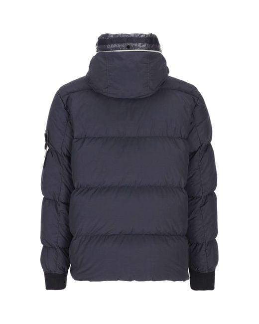 Stone Island Blue Padded Zip-Up Down Coat for men