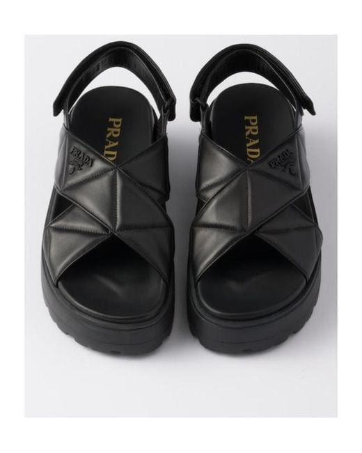 Prada Black Logo-Lettering Quilted Sandals