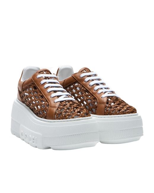 Casadei White Nexus Versilia Woven Platform Sneakers