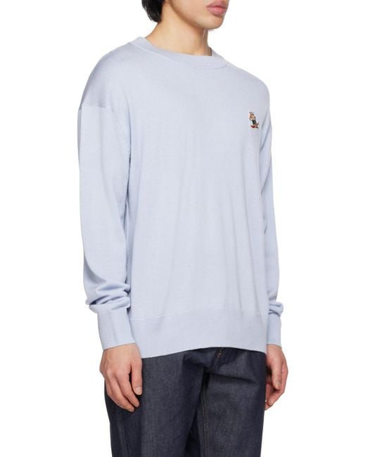 Maison Kitsuné Blue Ribbed-Edges Wool Sweatshirt for men