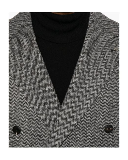 Tagliatore Gray Herringbone Double-Breasted Blazer for men