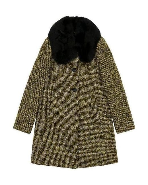 Max Mara Green Fur Collar Coat