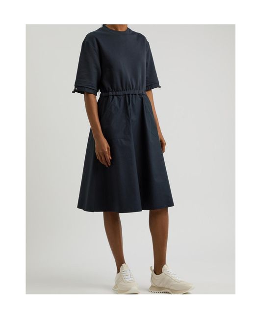 Moncler Blue Abito Cotton And Woven Midi Dress