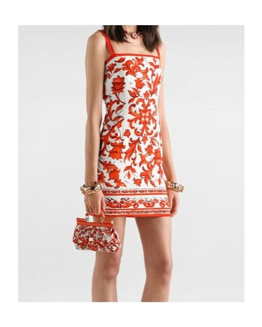 Dolce & Gabbana Red Silk-Blend Majolica Print Mini Dress