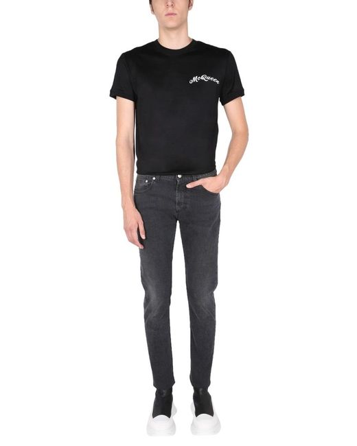 McQueen Black Logo Embroidered T-Shirt for men