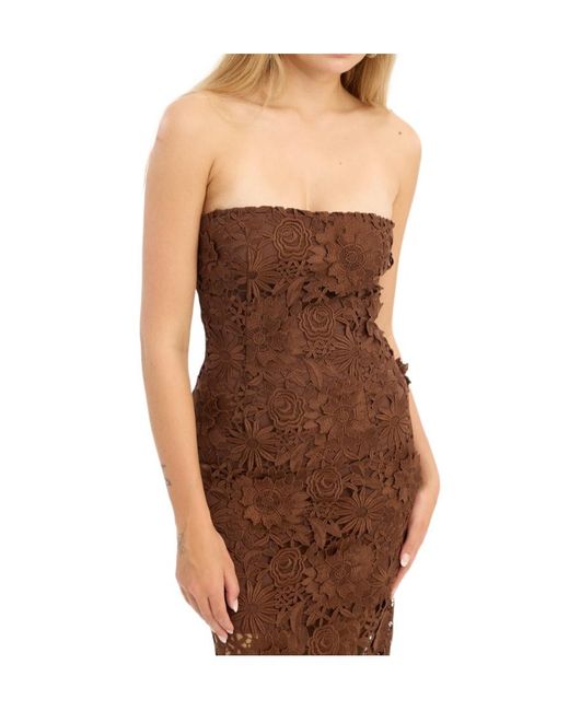 ROTATE BIRGER CHRISTENSEN Brown 3D Lace Midi Dress Dark