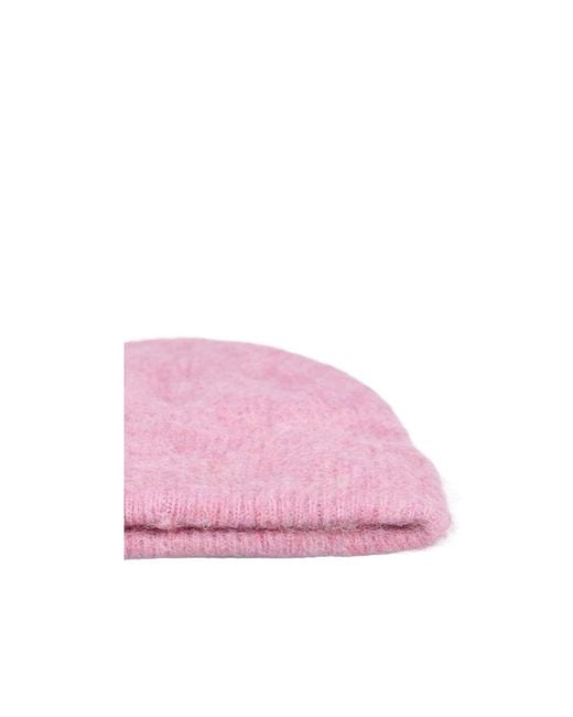 Isabel Marant Pink Logo Patch Ribbed-Knit Beanie