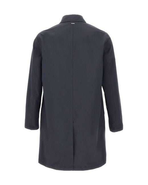 Herno Blue Long-Sleeved Buttoned Raincoat for men
