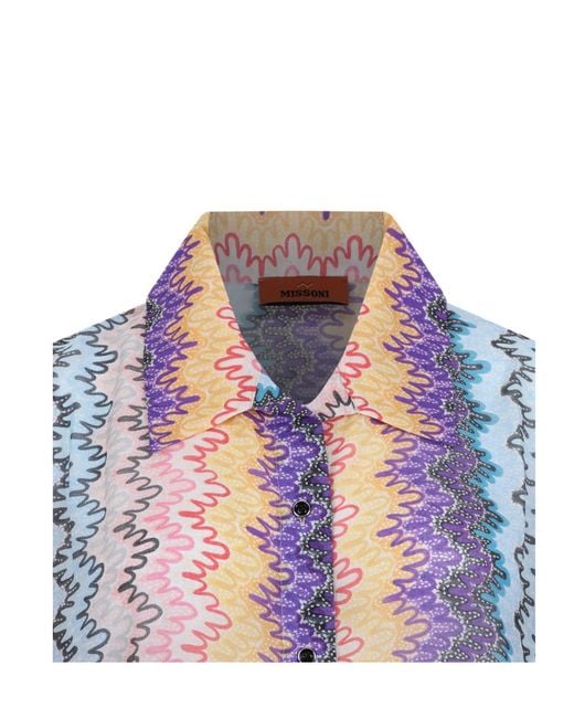 Missoni Blue Zigzag Patterned Short-Sleeved Shirt