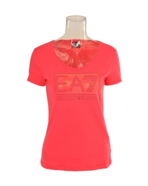 EA7 Red Item O-Neck Short-Sleeved T-Shirt