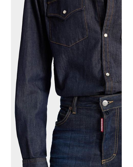 DSquared² Blue Dark-Shirting Western Shirt