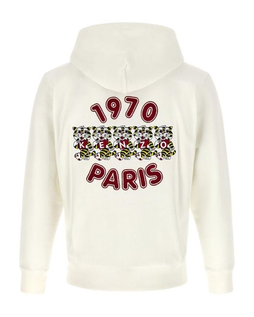 KENZO White Embroidered Drawstring Hoodie