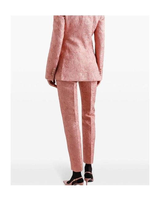 Dolce & Gabbana Pink Tailored Quilted Floral Jacquard Pants