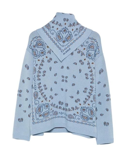 Alanui Blue Sweater With Bandana Jacquard Motif