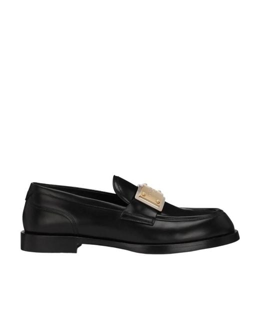 Dolce & Gabbana Black Bernini Logo Plaque Loafers for men