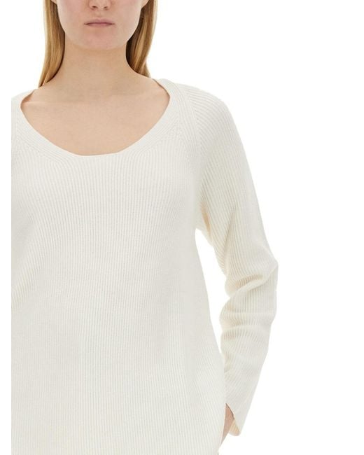 Fabiana Filippi White U-Neck Long-Sleeved Ribbed Jumper